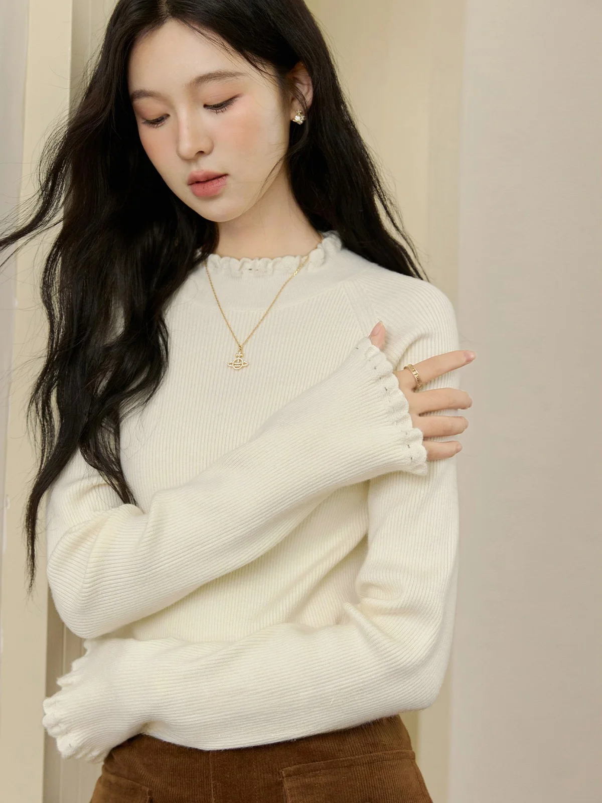 

Ele Long Sve круглый вязаный свитер Ne, женский модный осенний свитер 2021, новый теплый солнцезащитный зимний женский топ Quali