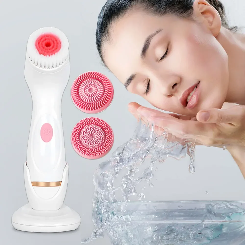 Electric 3 in 1 Facial Cleansing Brush Silicone Rotating Face Brush Deep Cleaning Skin Peeling Cleanser Exfoliation Face Care