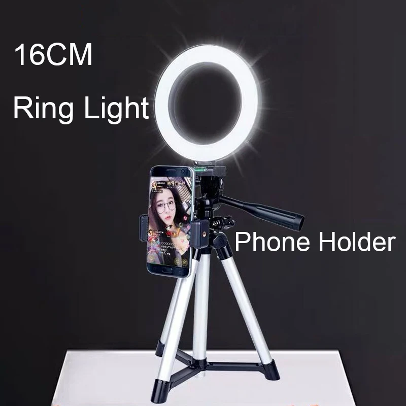 16cm Selfie Ring Light LED Dimmable Circle Photography Fill Lamp With Stand 30cm Tripods Phone Clip For TikTok Video Live