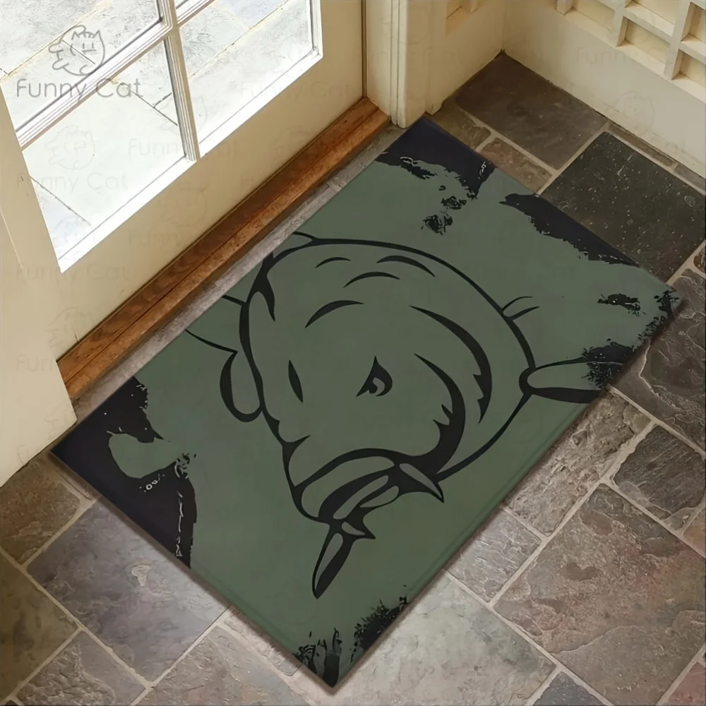 VIKAMA Cartoon Rug Dark Green Catfish Door Mat Kitchen Rug Carpet For Living Room Rug For Bedroom Bathroom Mat Home Decor