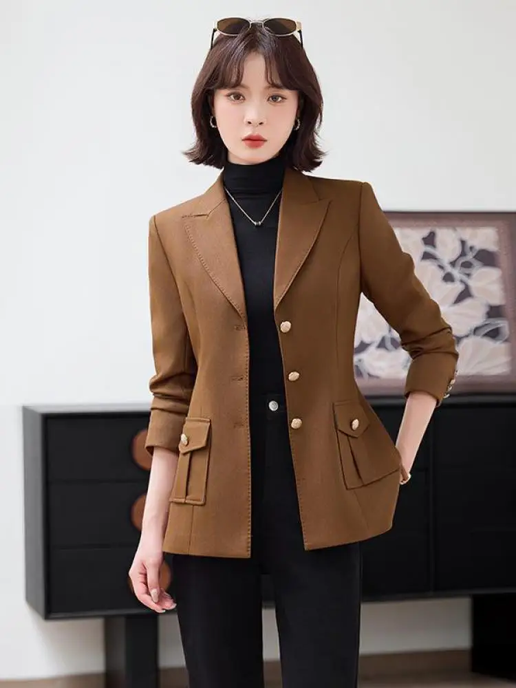 Vintage Frauen Solide Elegante Große Größe Bandage Blazer Mantel Herbst Winter Vielseitig Einreiher Tops 2025, Beliebte Streetwear