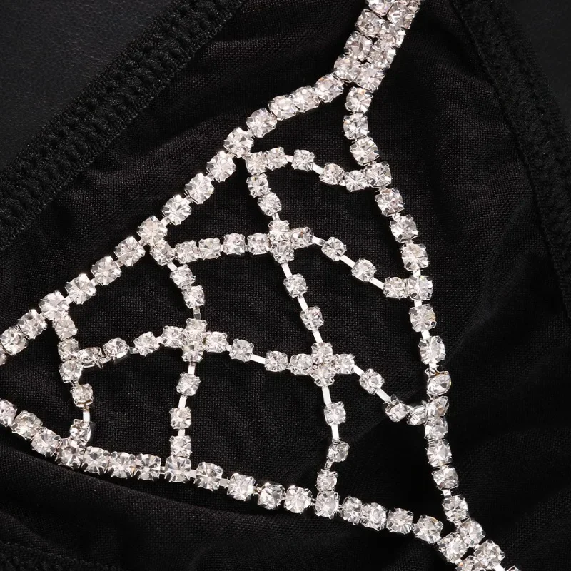 Mesh Panties Women Rhinestone Strings Elasticity Trend Body Chain Rave Waist Femme Thong Bodysuit Underwear Club Party