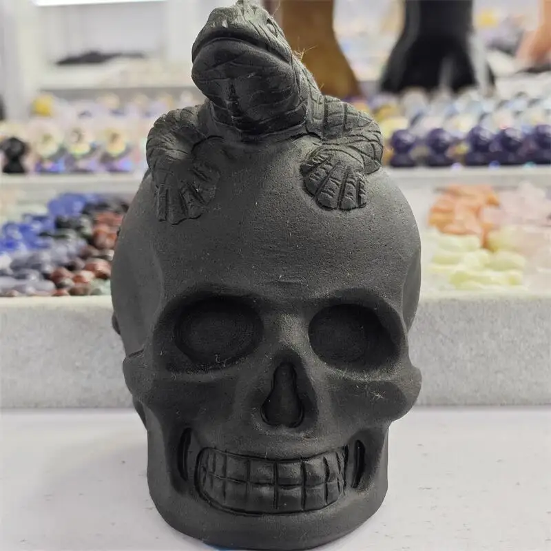 Natural Black Obsidian Lizards With Skull Carvings Statue Reiki Healing Fengshui Crafts Home Office Decoration Gifts 1PCS