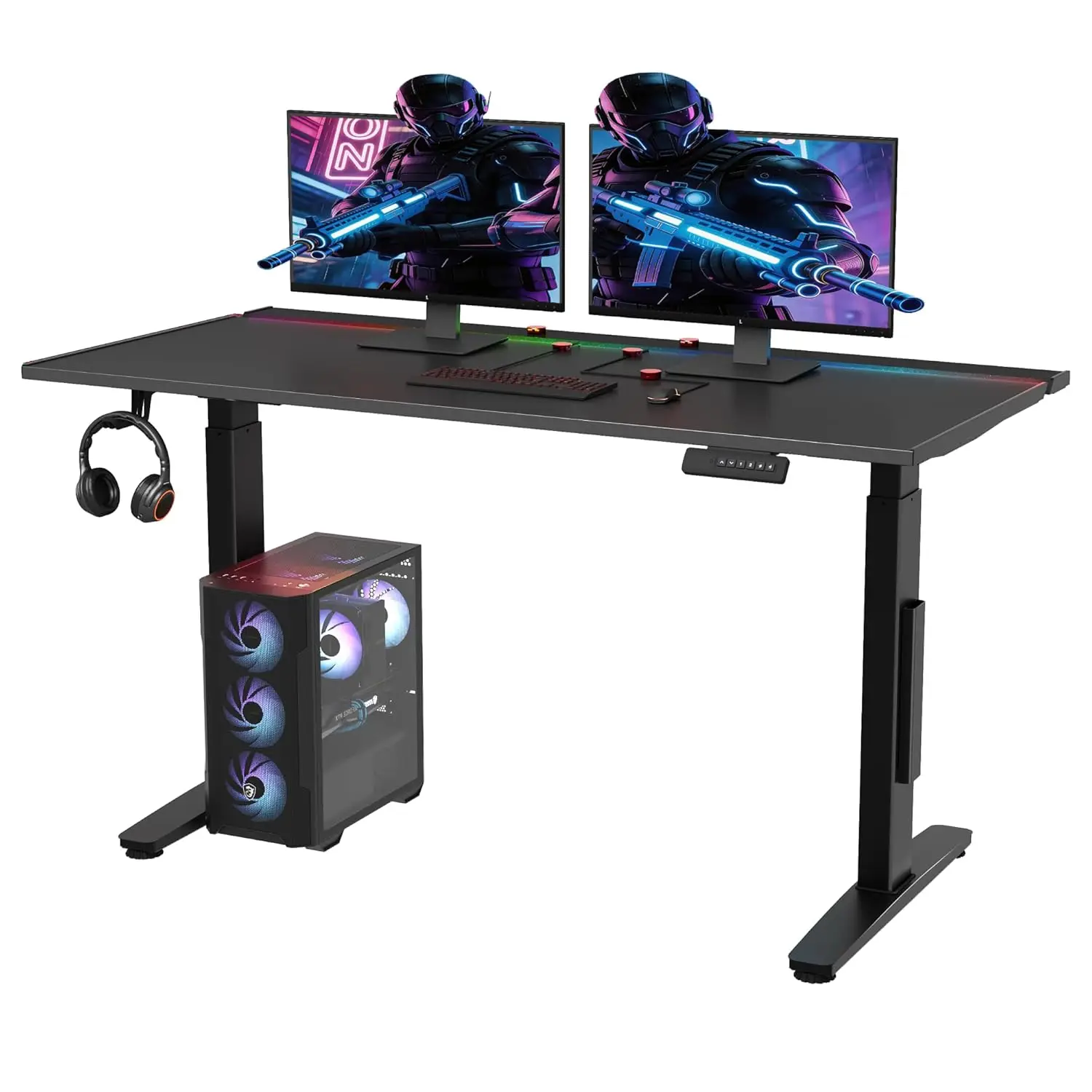 

Electric Gaming Standing Desk, 55" Dual Motor Height Adjustable Desk With Integrated Cable Management,, Customized