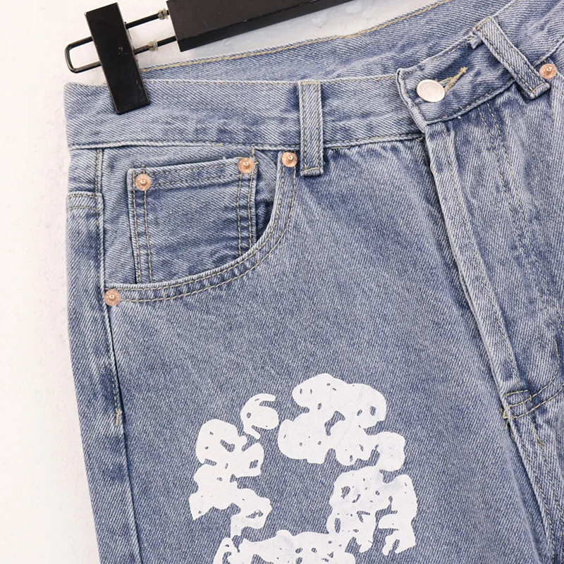 Cotton Blossom Denim Pants Hip Hop Fashion American Simple High Quality 1:1 Men's And Women's All-match Trousers