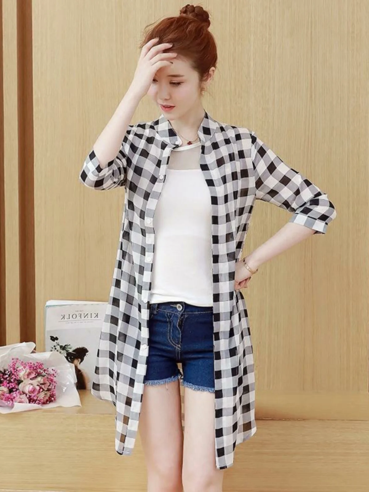 Damska szyfonowa letnia nowa odzież wierzchnia w dużych rozmiarach, chroniąca przed słońcem, rozpinana, cienka, teksturowana.