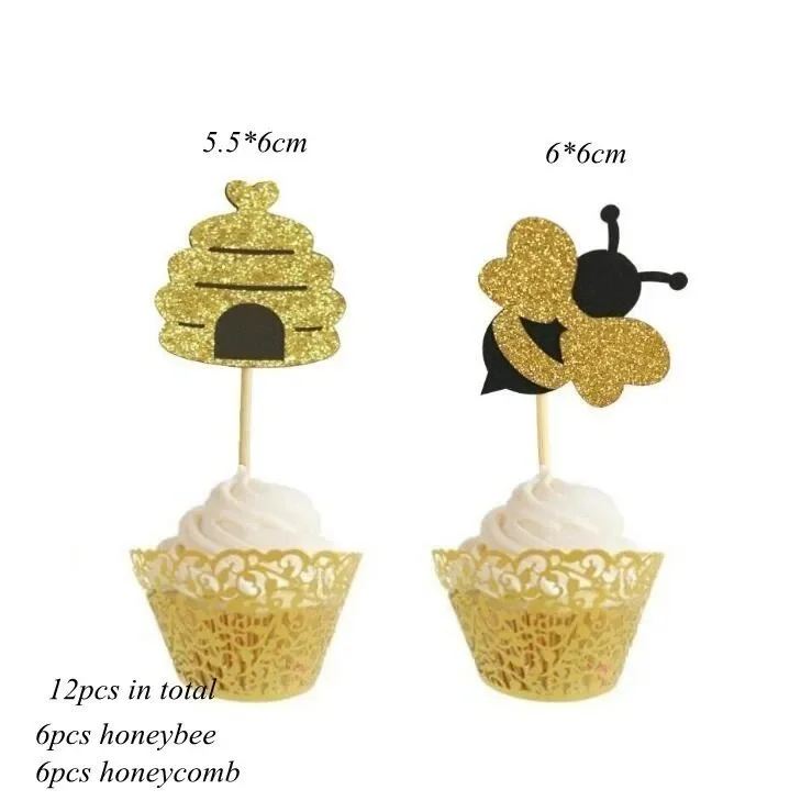 1 Set Cute Bee Shape Cake Cupcake Toppers Honeybee Party Confetti Wooden Sticker for  Kids Birthday Party Decoration Supplies