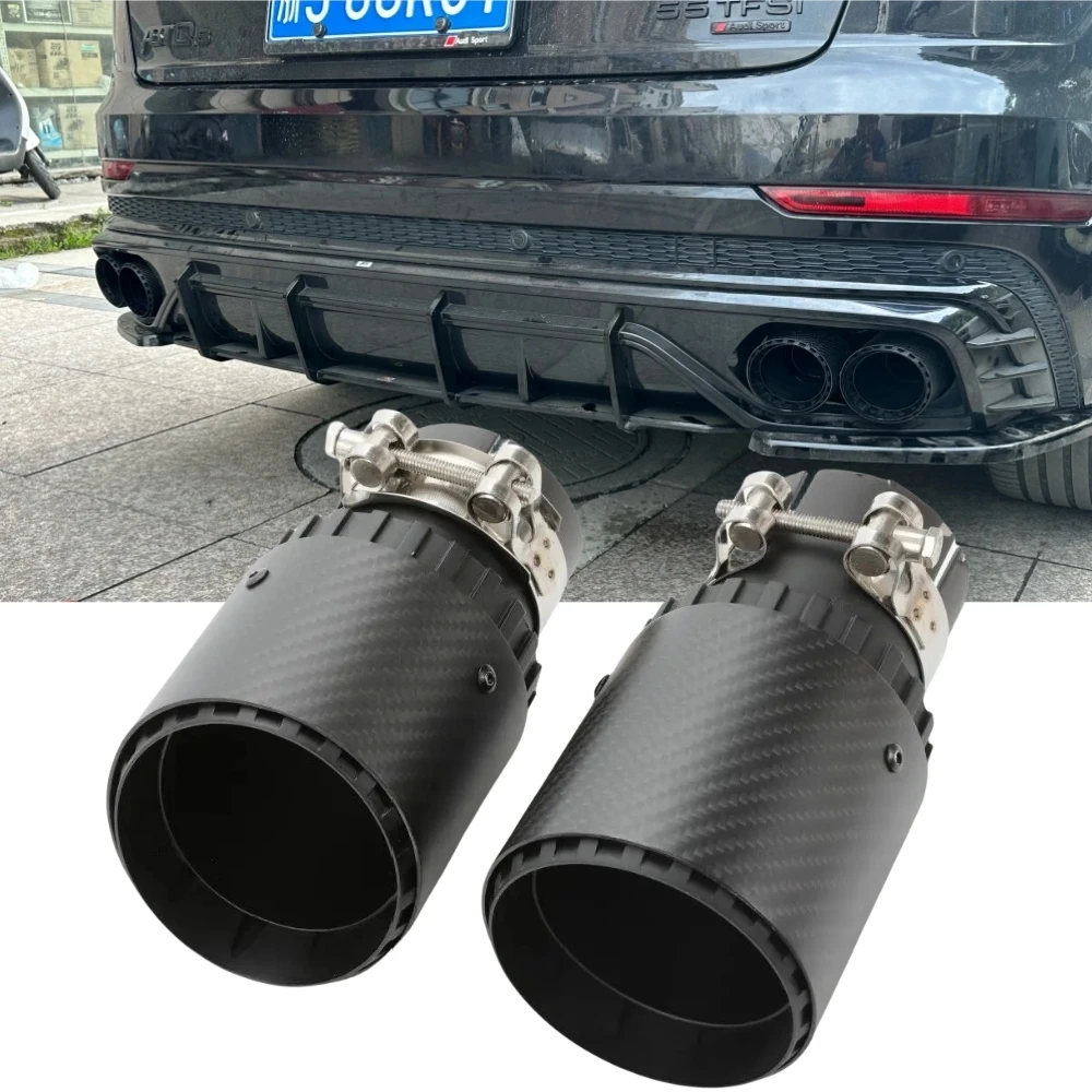 1Pcs Car Modification Black Exhaust Pipe Tail Throat Stainless Steel Exhaust Tip With Matt Carbon Fiber Muffler Tip