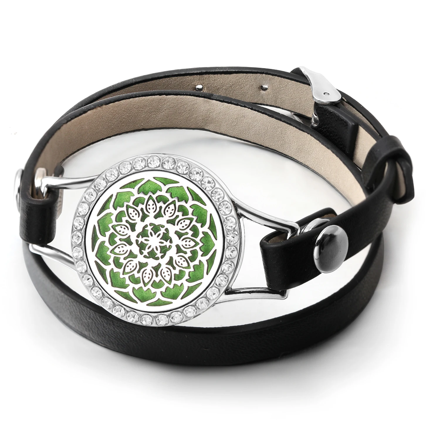 New Angel Wings Essential Oil Diffuser Lockets Stainless Steel Multilayer Leather Bracelet For Women Aromatherapy Bracelets Gift
