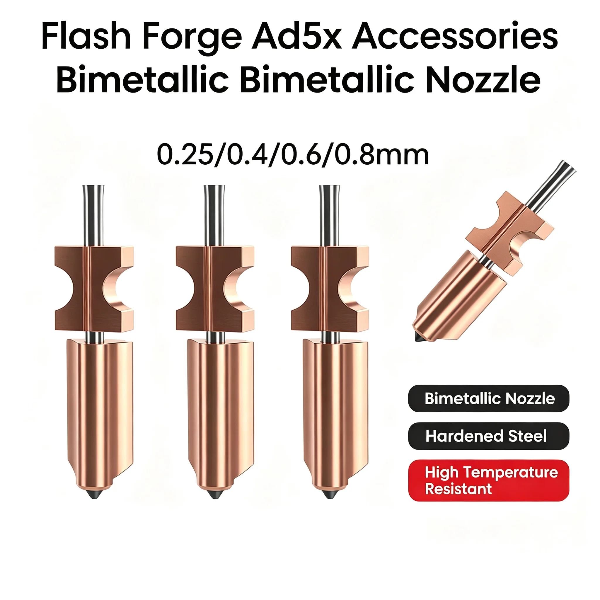 Flash Forge Ad5x Accessories Bimetallic Nozzle AD5X New Upgraded Hardened Steel Hotend Nozzles 0.25/0.4/0.6/0.8 3D Printer Part.