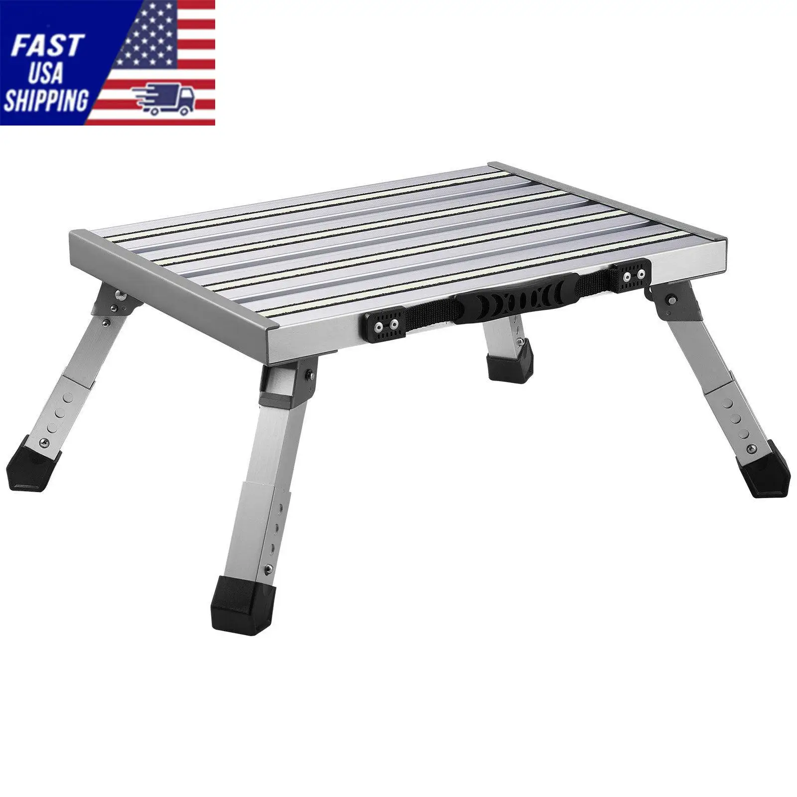 

RV Steps, Aluminum Alloy Folding Platform Step Adjustable Height, Portable Step Stool with Wide Anti-Slip Surface, Rubber Feet,
