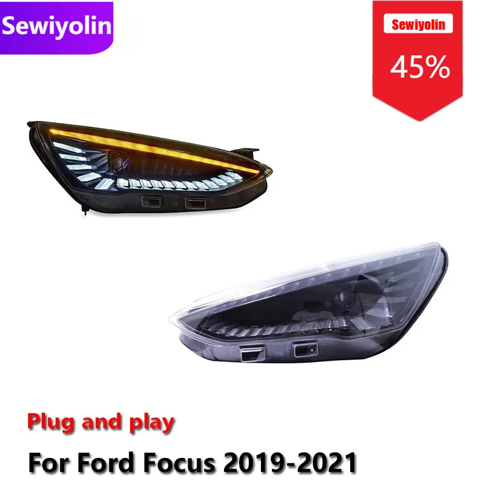 

Автомобильные светодиодные фары DRL в сборе для Ford Focus 2019-2021, противотуманные фары DRL, стоп-сигнал поворота, Plug and Play