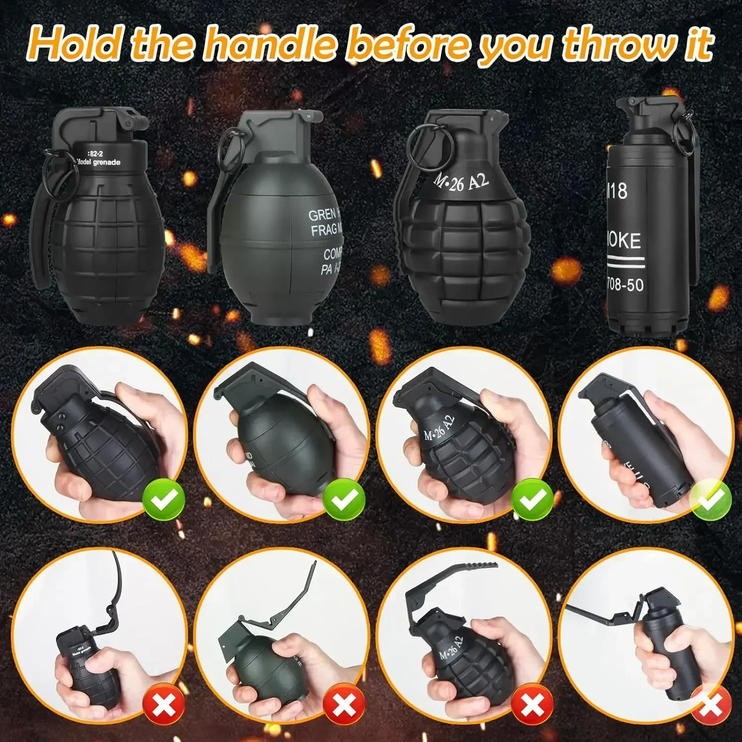 M26A2 Airsoft Grenade Toys1pcs، مع 9 رغوة الذخيرة السوداء متعة تأثير اللعب التكتيكية فريق الرياضة في الهواء الطلق لعمر 14 سنة
