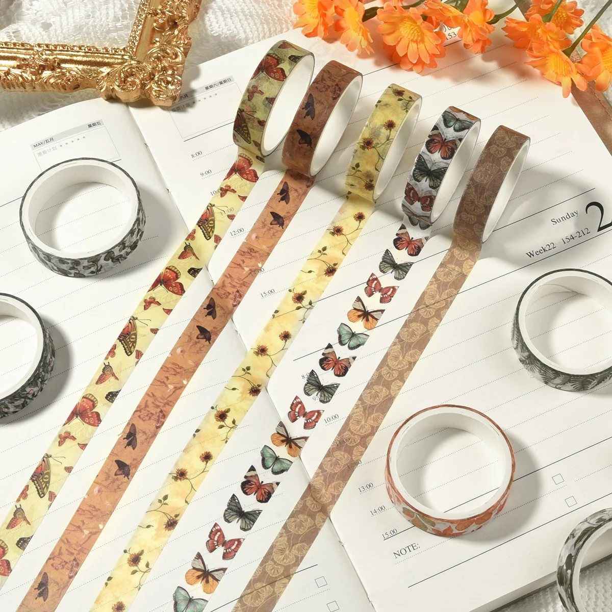 5 Rollen Frühlings-Blumen-Washi-Tapes, bunte Blumen, Aquarell, Pflanzen, Abdeckband, Scrapbooking, selbstklebend, DIY, Tagebücher, Basteln