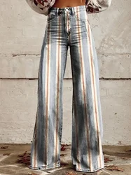 Pantalones de pierna ancha retro para mujer, pantalón largo informal, a la moda y cómodo, estampado 3D