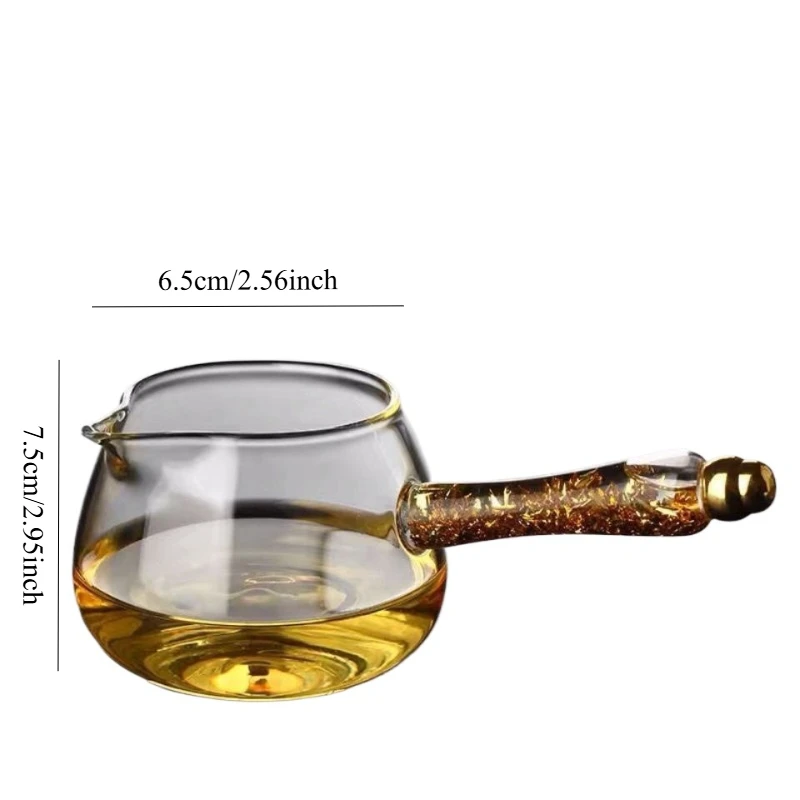 إبريق شاي Gongfu الزجاجي مع مقبض ذهبي مجموعة ملحقات تخمير الشاي من رقائق الذهب