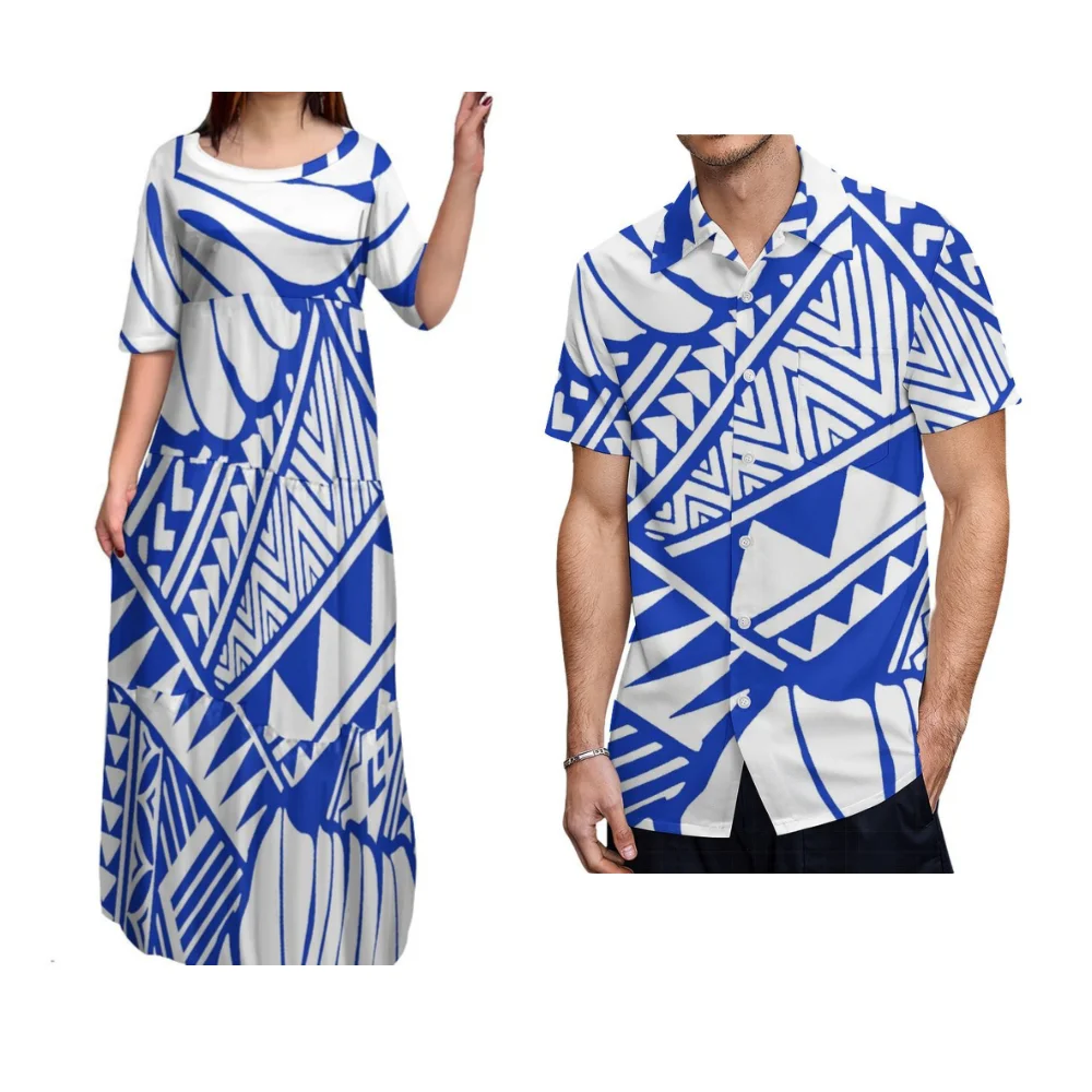 

Летнее женское пышное элегантное платье с большой юбкой в одном стиле, мужская рубашка с карманным дизайном, полинезийские принты в этническом стиле