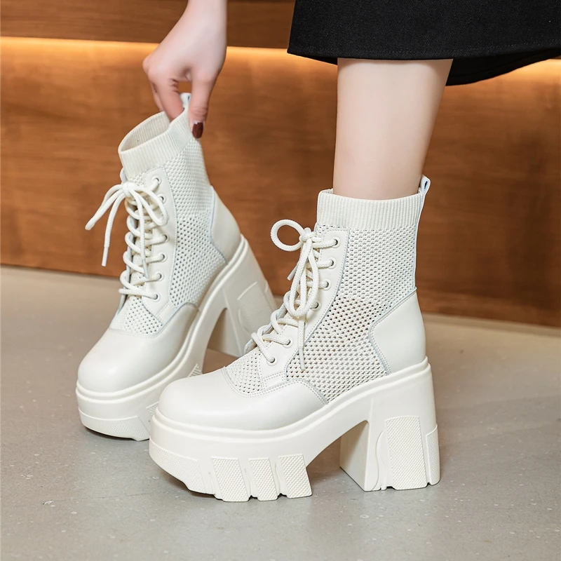 DIMANYU Women's Summer Boots Platform 2024 New Breathable Women's Boots High Heels 11cm Casual  Cool Boots Ladies