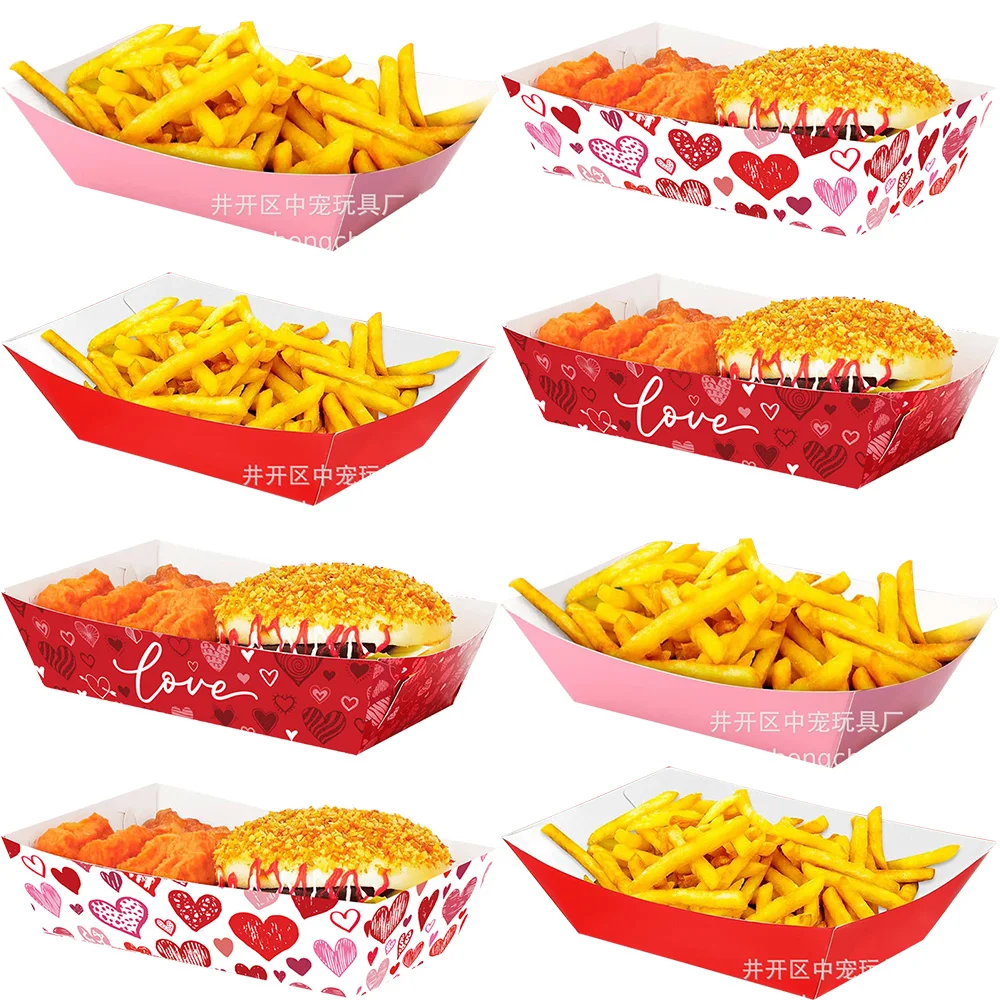 4/8/12/16/20pcs Valentine's Day Boat Boxes Snacks French Fries Hamburger Red Pink Heart Box Wedding Party Favors Decors Supplies