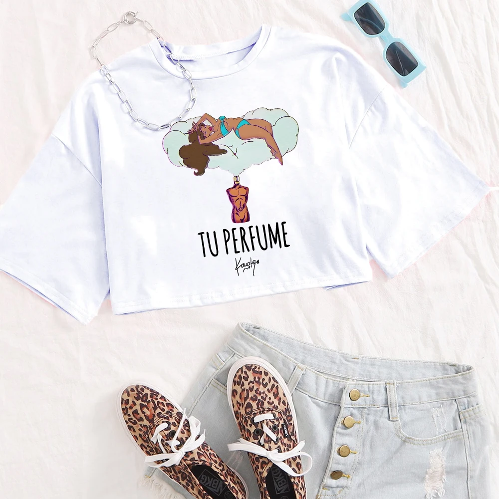 Karol G Tu Perfume 2025 قطع علوية قصيرة للنساء والفتيات واحة الحفل الموسيقي الموسيقى س الرقبة قميص غير رسمي هدية