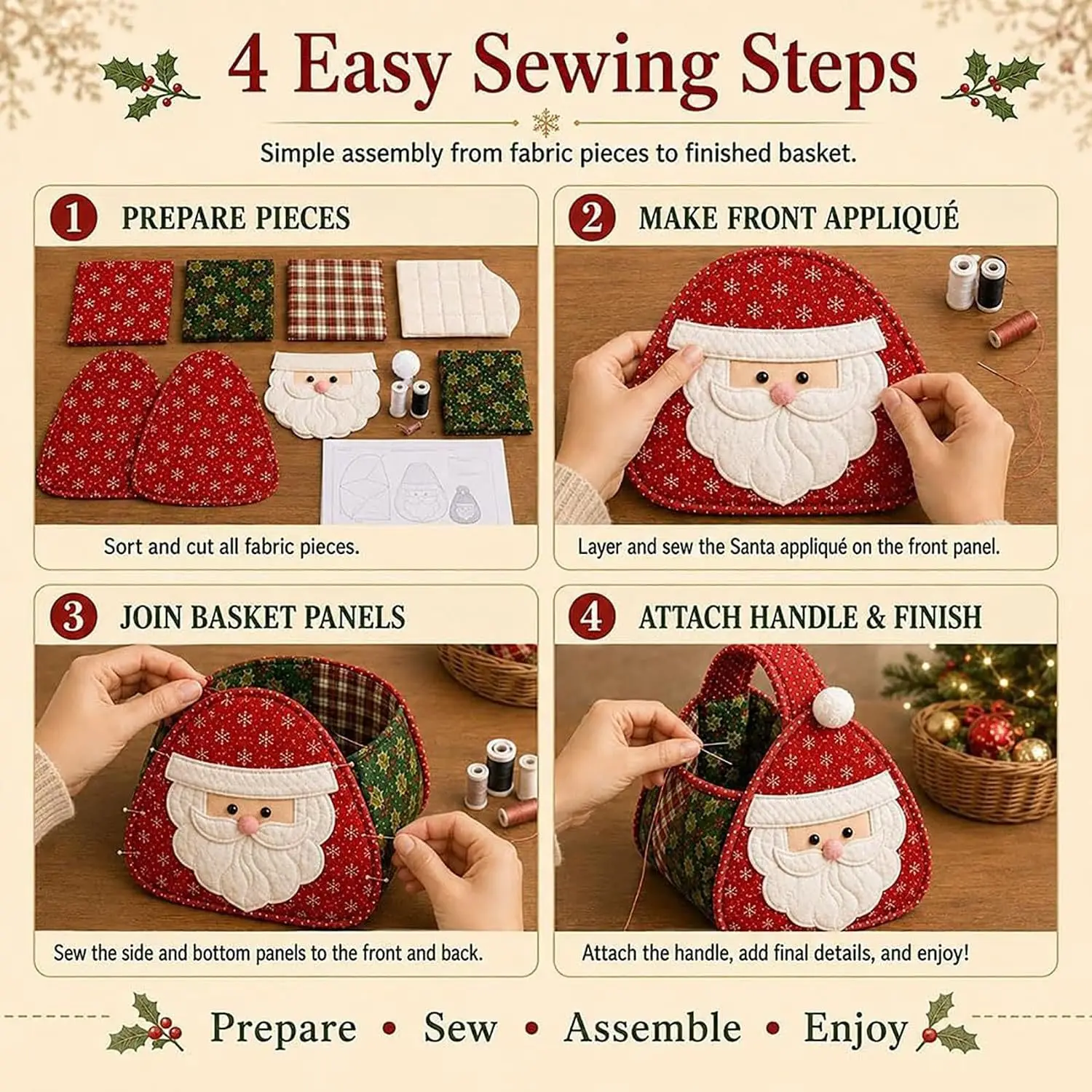 Christmas Quilted Basket Kit 4