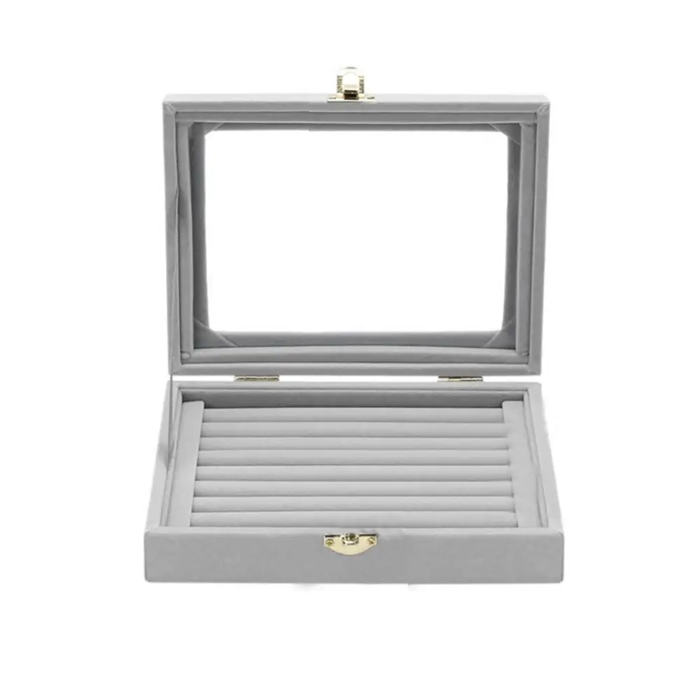 Portable Jewelry Organizer Storage Box Ring Case Tray Velvet Display Earring Ring Case