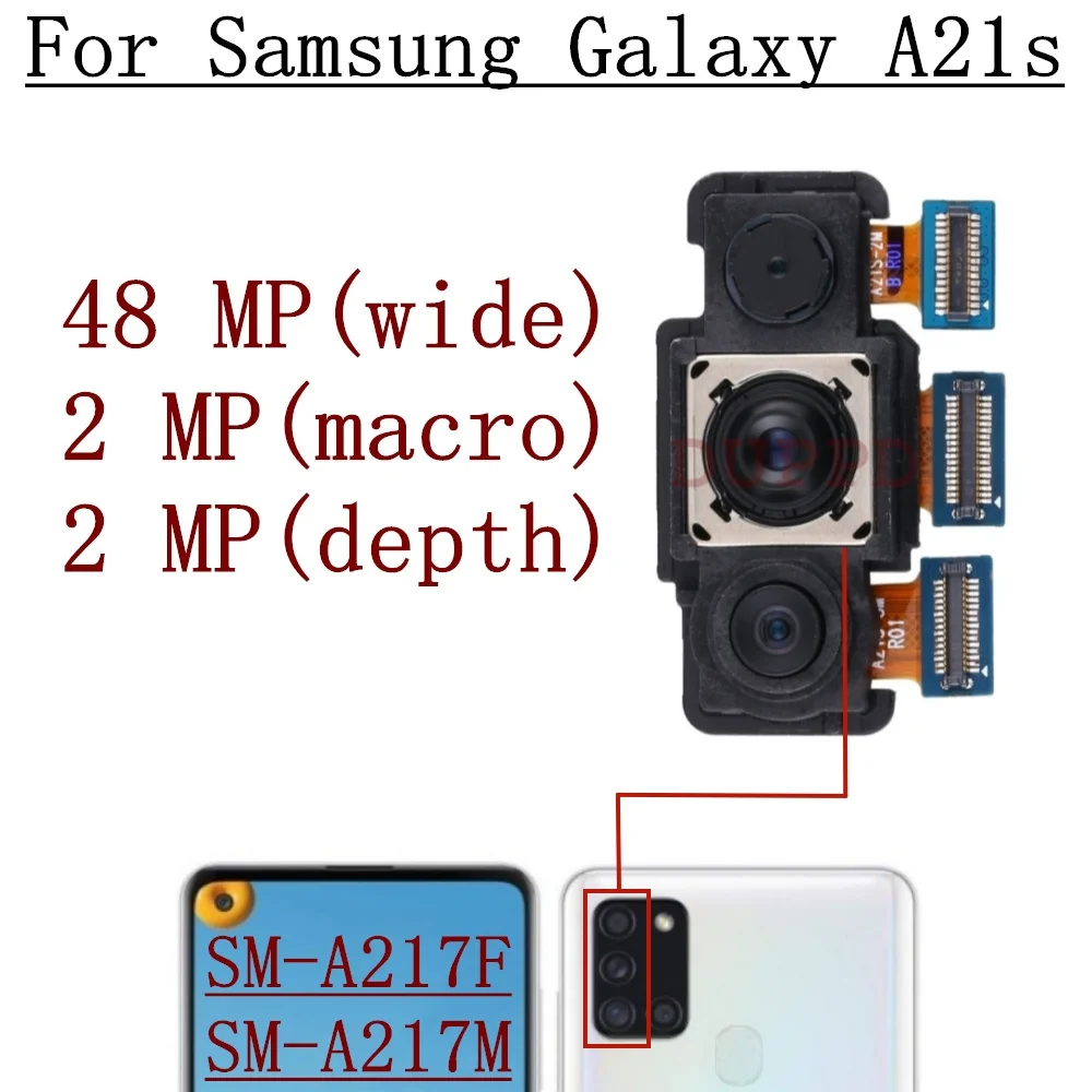 Rear Front Camera For Samsung Galaxy A21s SM-A217F SM-A217M Backside Back Facing Wide Camera Module Replacement Parts