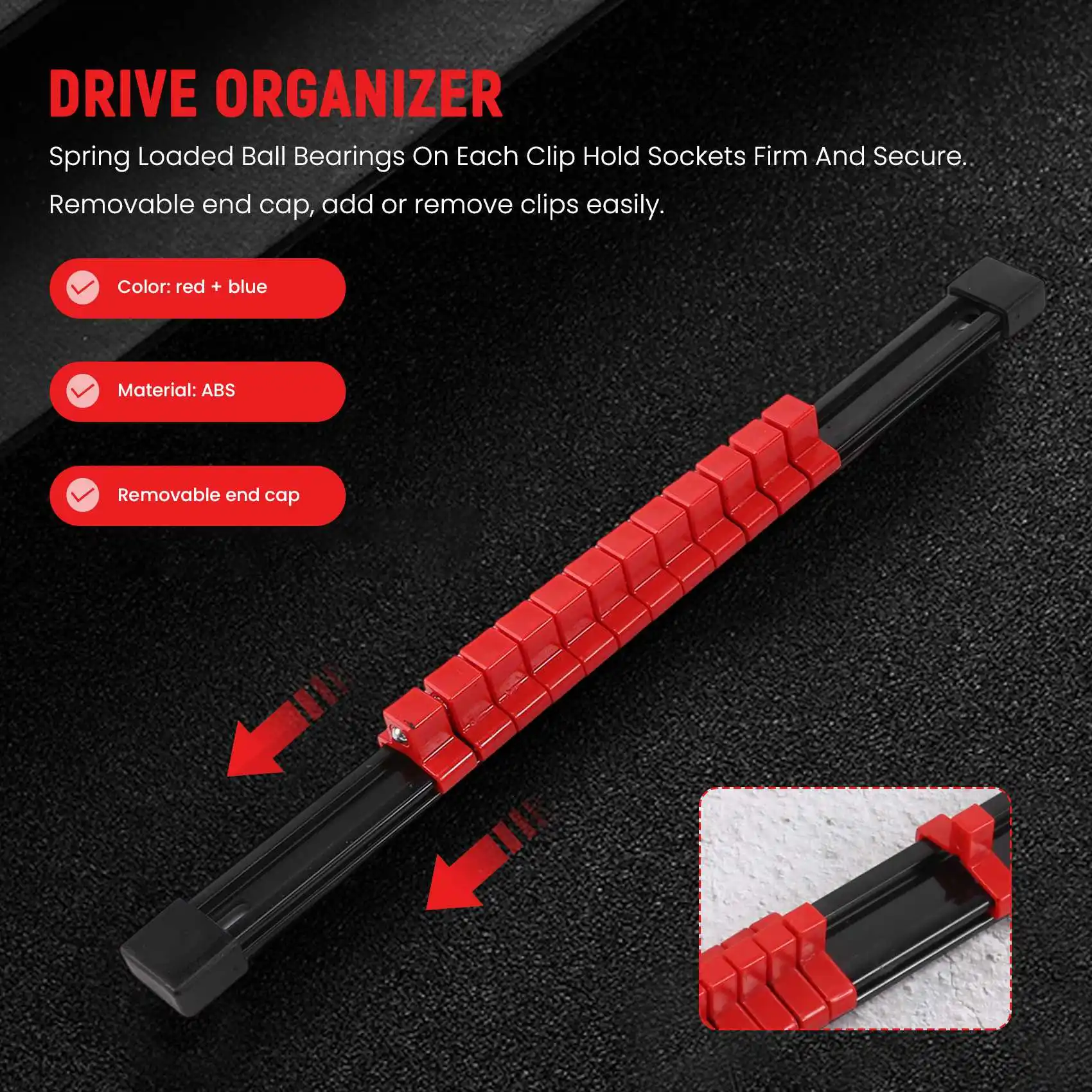 ABSE-ABS Socket Organizer Drive Socket Holder, 1/4 Inch Drive X 32 Clips, 3/8 Inch Drive X 30 Clips, 1/2 Inch Drive X 24 Clips,6