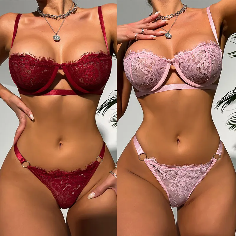 

Women's Underwear Pornographic Sexy Lingerie Lace Transparent Brief Sets Delicate Bra Kit Push Up Breves Sets Erotic Thin Bras