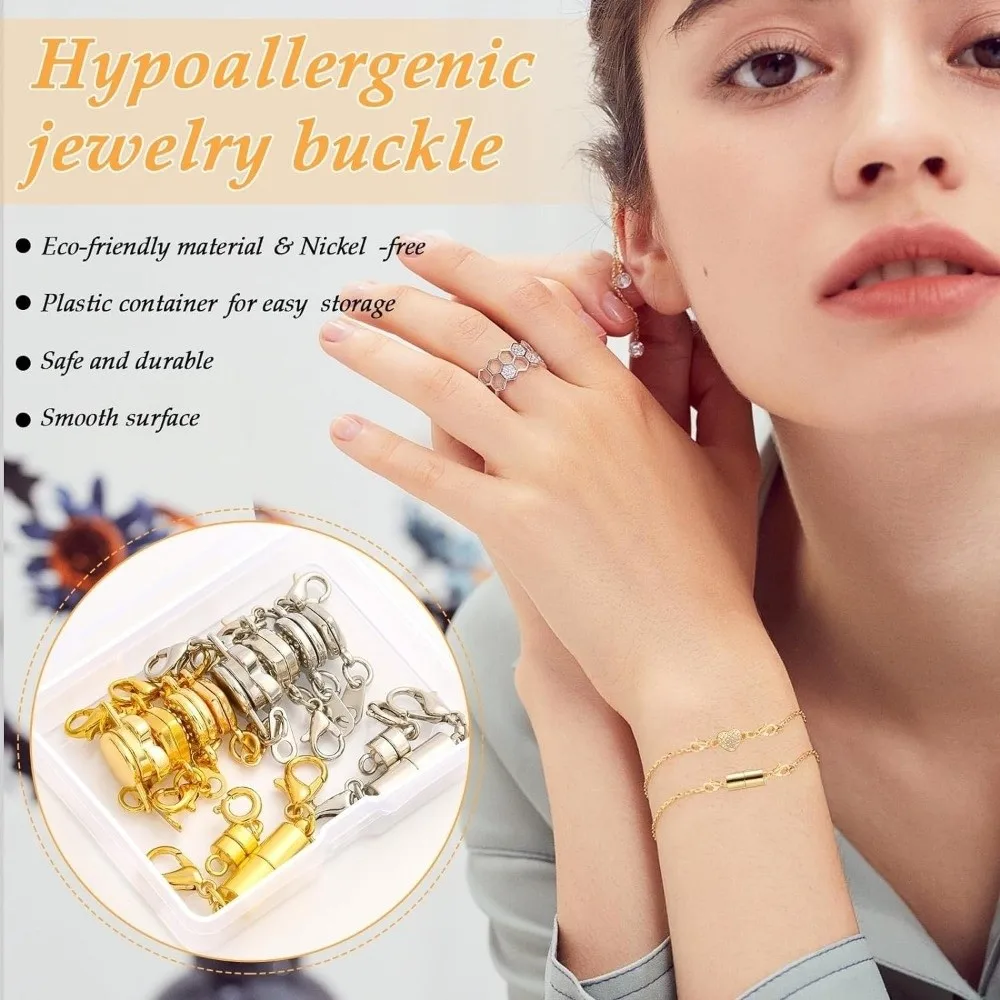 6/12 szt. Złote i Srebrne Magnetyczne Zapięcia do Naszyjników Dwugłowicowe Karabińczyki DIY Naszyjnik Biżuteria Przedłużka Magnetyczne Zamykanie Regulowane