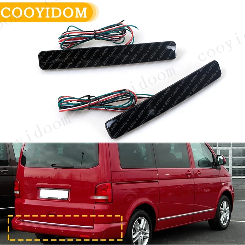 Pair Black Lens Rear Bumper Reflector Red LED Tail Stop Light For VW T5 Transporter  Caravelle  Multivan 2003 2004 2005-2011