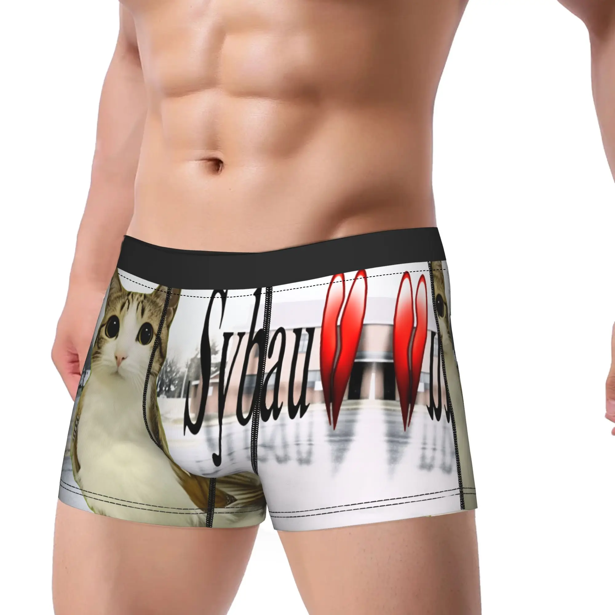 

Funny Sybau Meowl Cat Underwear Males Boxer Brief Soft Trend Trunk Hot Sale Design Oversize Underpants