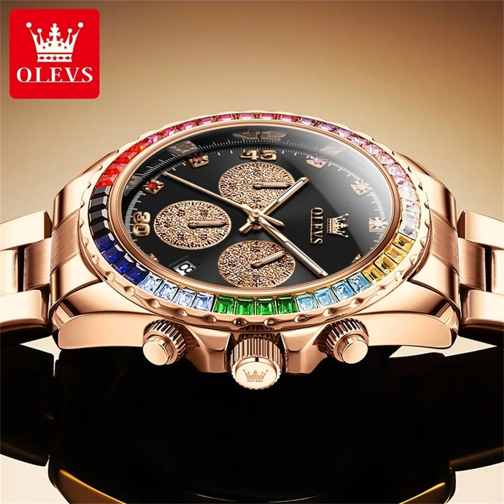 OLEVS 2939 Original Man Watch Luxury Brand Colorful Diamond Waterproof dial High Quality Multifunctional Quartz Men\'s Watches