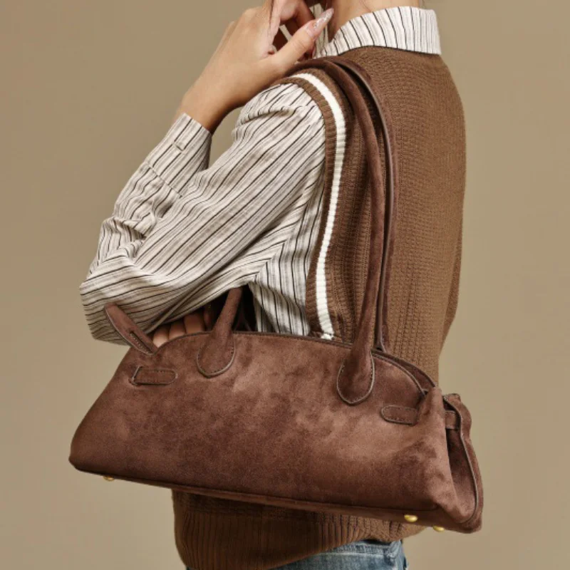 

Brand Frosted Bowling Bag New Women's Suede Pillow-shaped Handbag Autumn Fashion Tote Bag Versatile Shoulder Bag Crossbody Bag