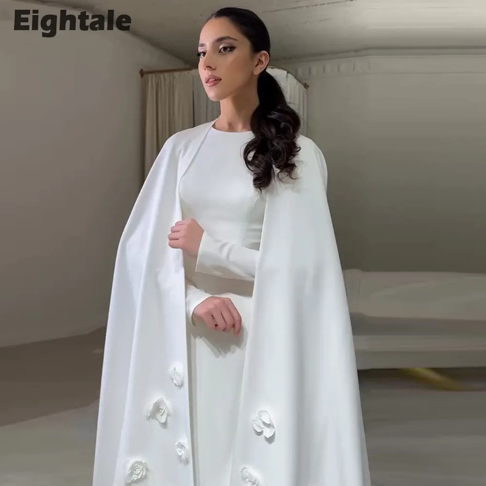 

Eightale Arabic Wedding Dress O-Neck Long Sleeves 3D Flowers Customized Two Pieces Muslim Mermaid Bridal Gown Vestido De Noiva