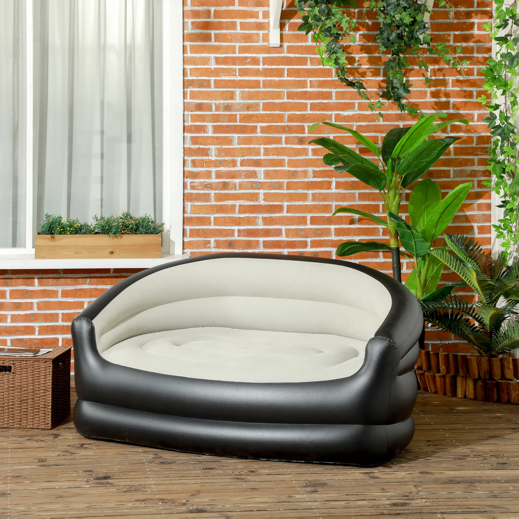 Outsunny 2 Person Inflatable Sofa Couch, Inflatable Chair with Soft Plush Fabric, for Camping, Gaming, Reading, Movie Watching