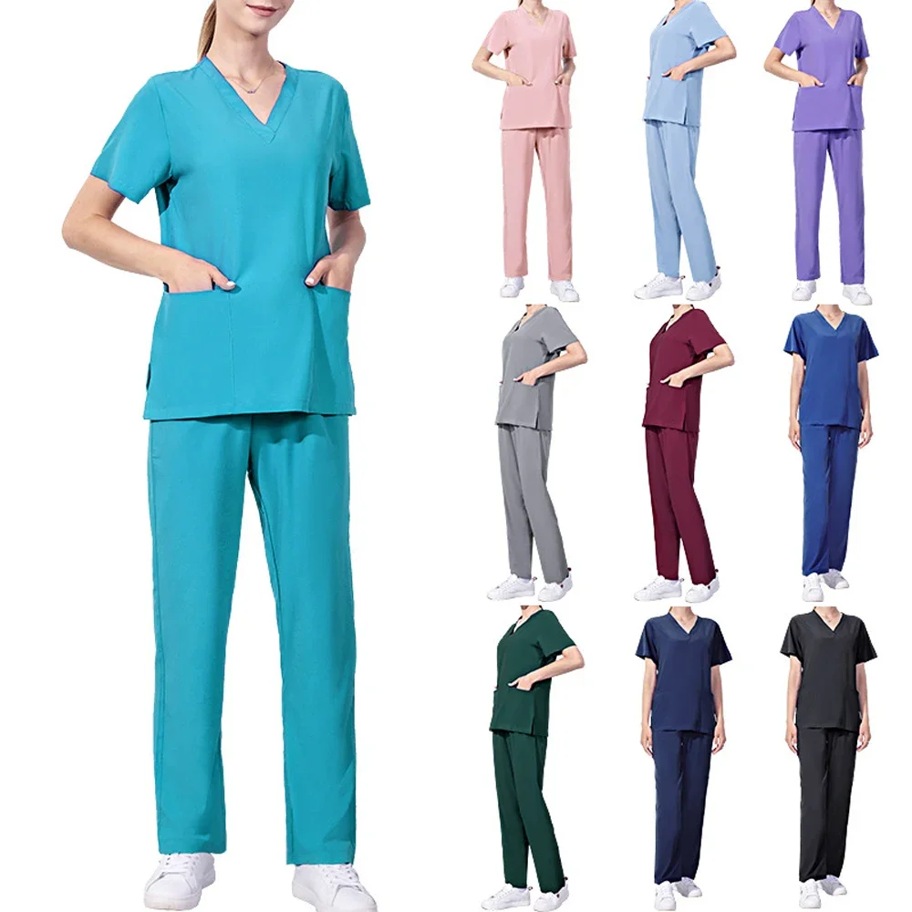 Uniforme médical pour infirmière, dentiste Chev, uniforme de salle d'opération, chemise à manches courtes, pantalon imbibé, salopette médicale élastique