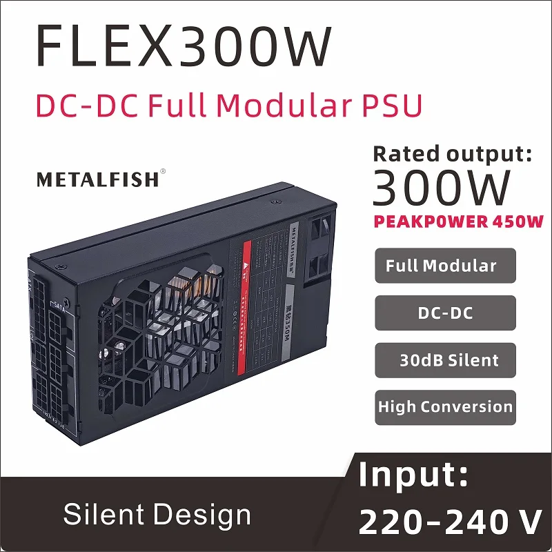 METALFISH Flex 300W Full Modular Power Supply Flex-ATX 1U PSU For ITX Mini PC POS NAS GPU Dock 220-240V