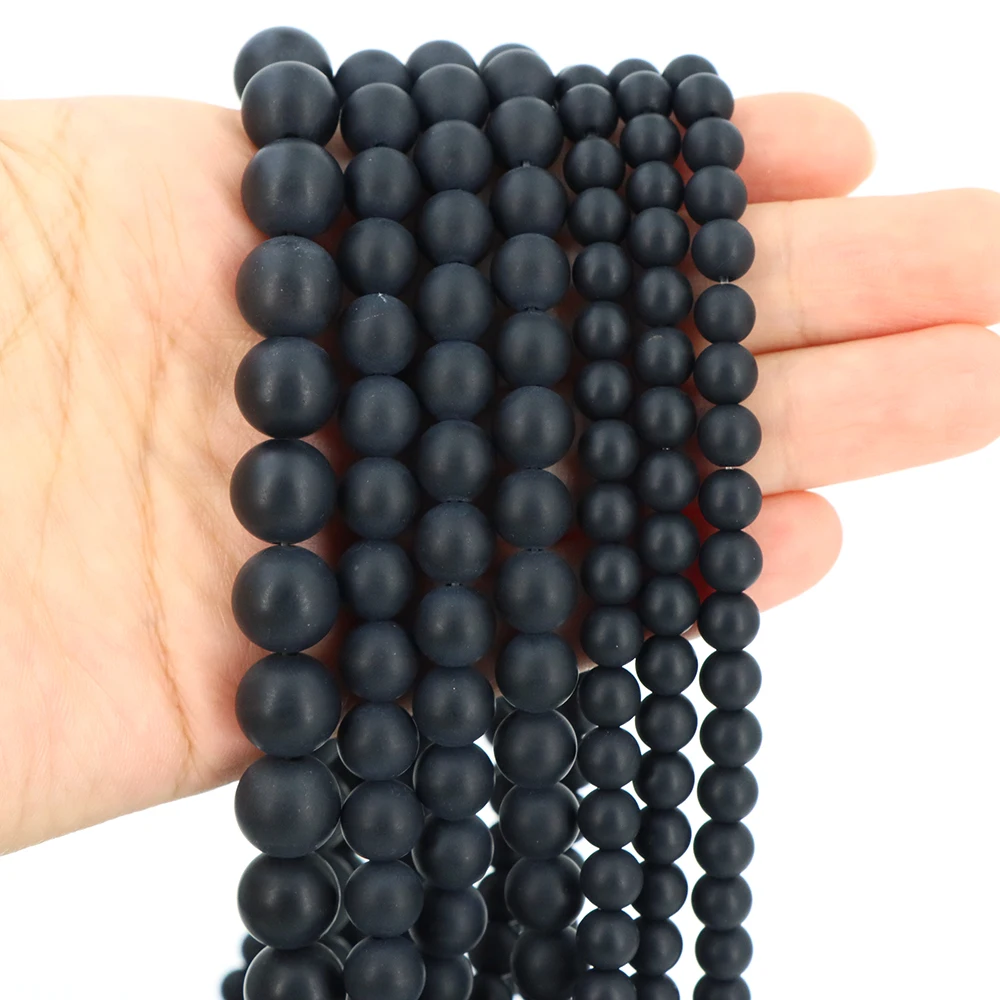 4/6/8/10mm Matte Black Agate Minerals Stone Beads Natural Dull Polish Round Loose Spacer Jewelry Making Bracelets DIY Accessorie