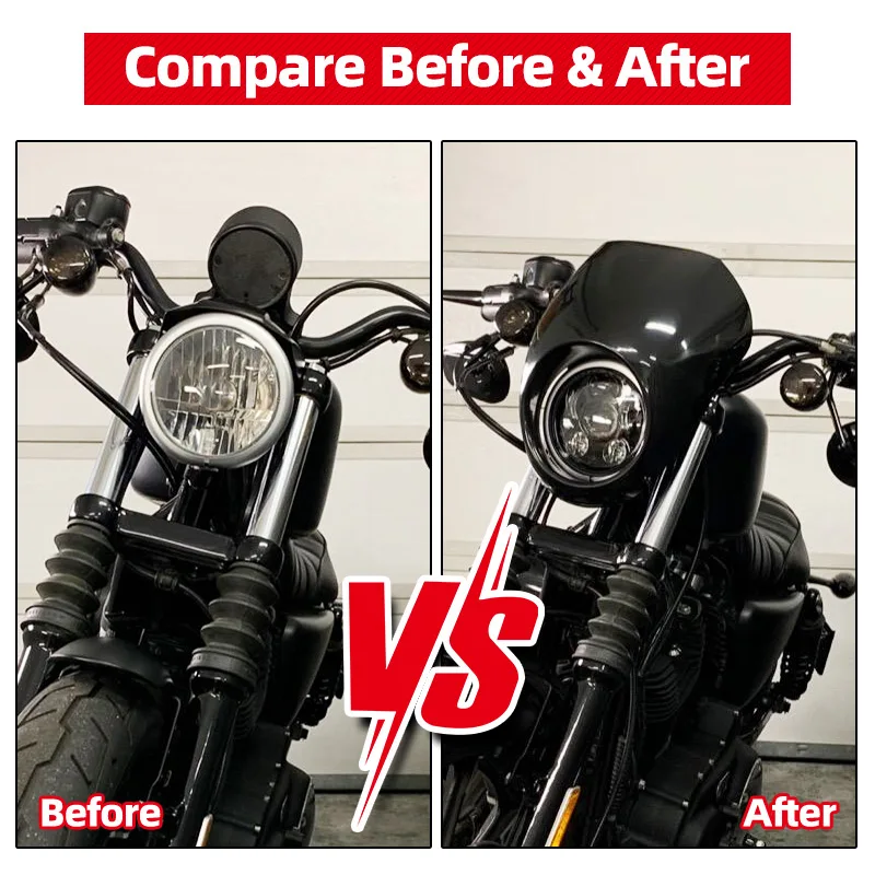 Motorcycle Gloss Black Headlight Fairing Cover ABS Windshield for Harley Dyna Street Bob Sportster XL883 1200 1986-Up