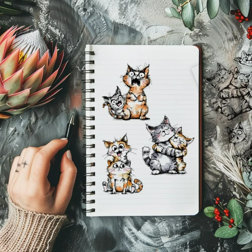 Cat Friend Clear Stamps Funny Cat Silicone Stamp Seals Cartoon Cat Transparent Stamps for DIY Scrapbooking Cards Making