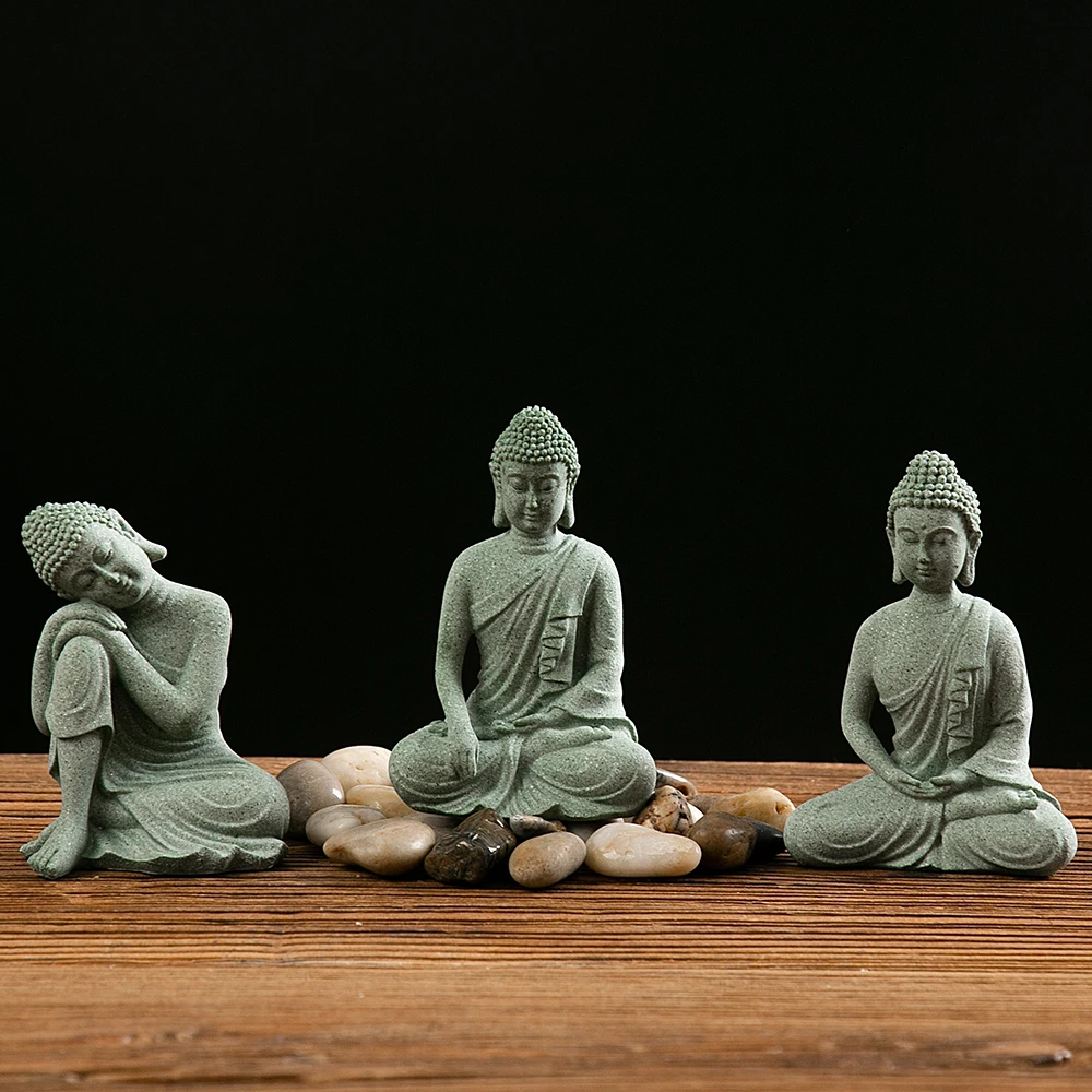 Buddha Statue Fish Tank Decoration Mini Buddhism Figurine Desk Topper Tablescape Decor Home Zen Statue Living Room Decoration