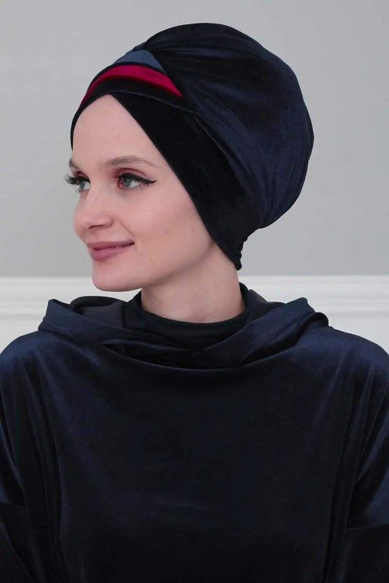 Doppel farbe samt Knochen navy blau