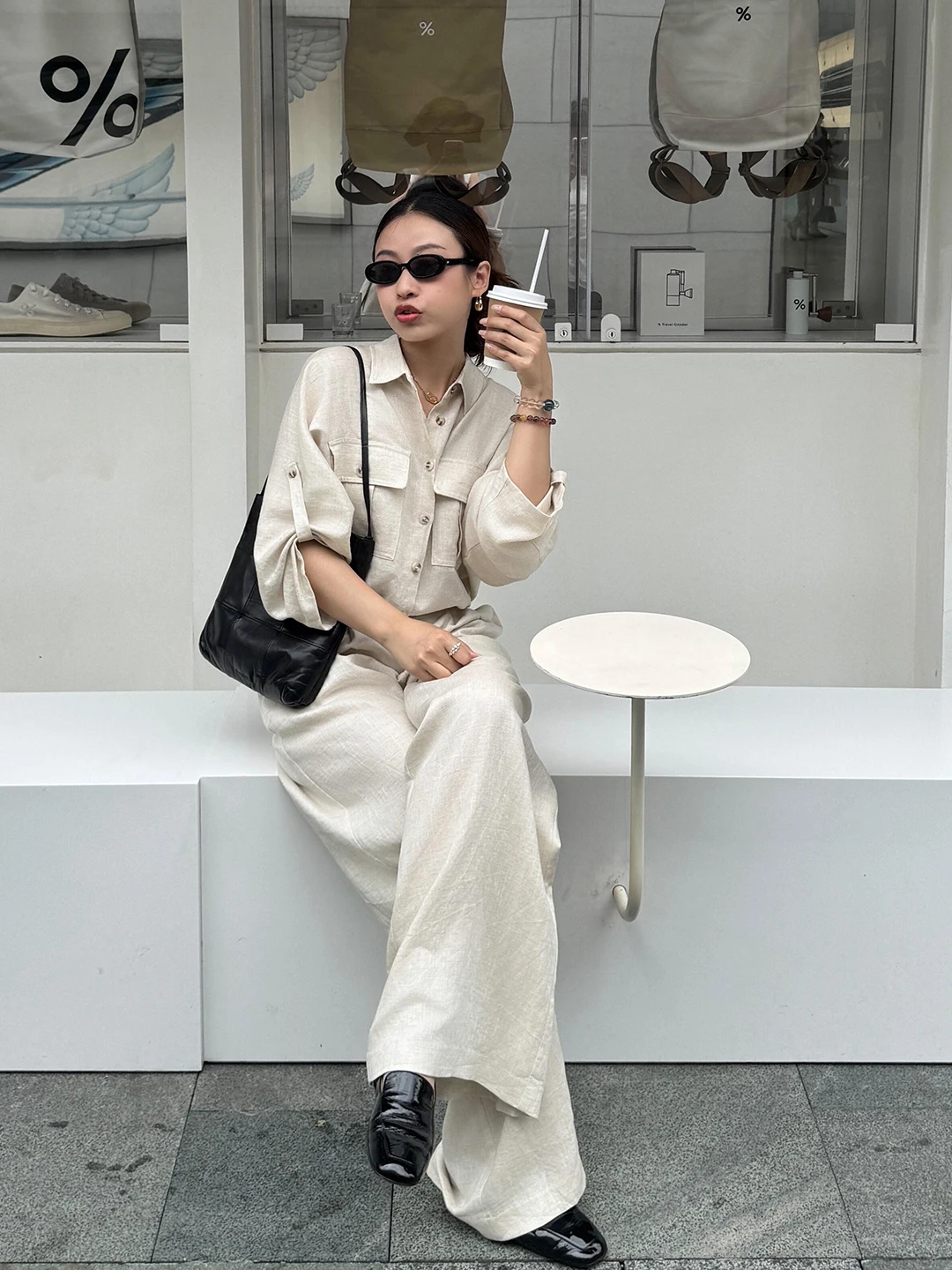 Combinaison en lin haut de gamme pour femmes, ample, décontractée, polyvalente, automne, vintage, simple, vêtements de travail, salopette, taille haute, pantalon long