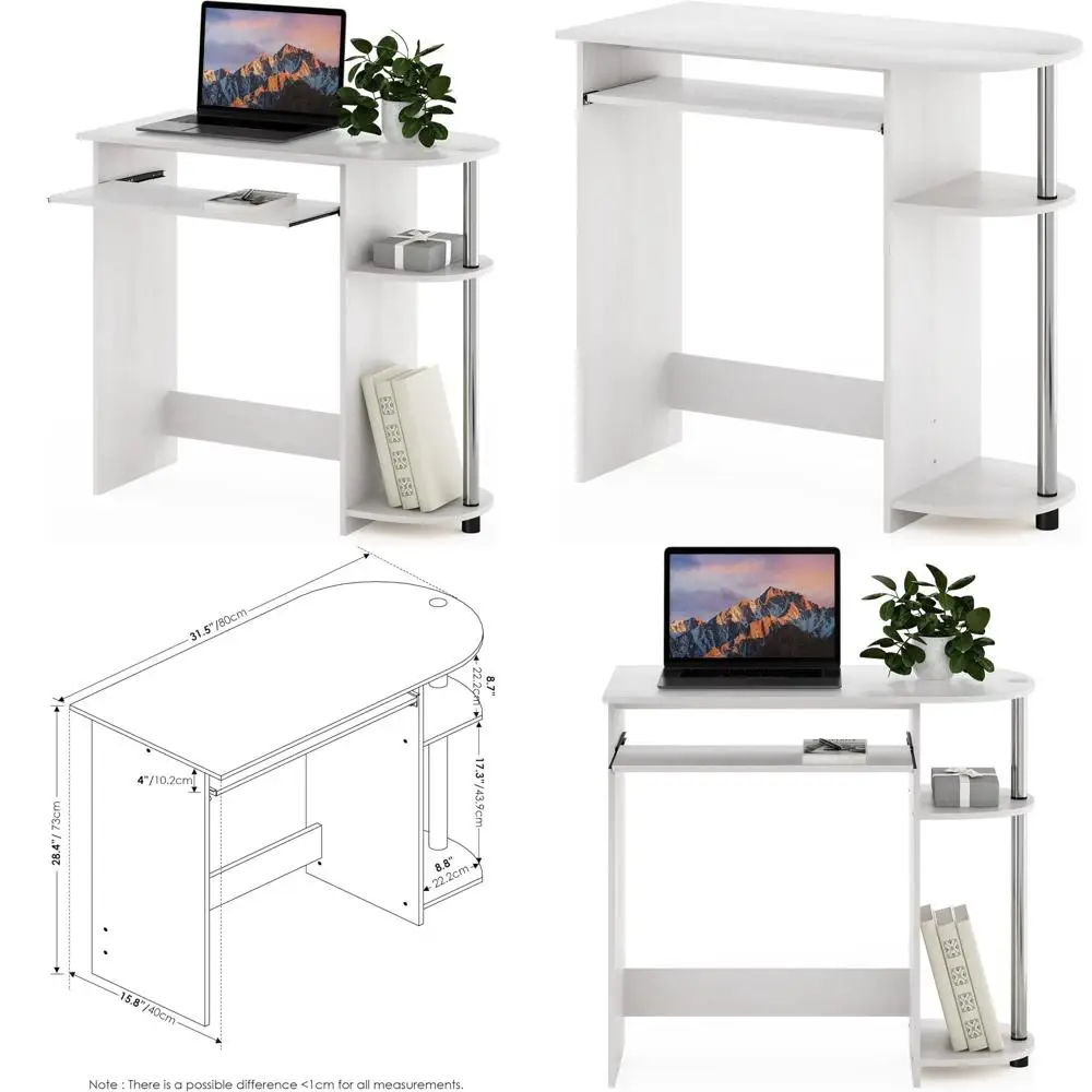 

Elegantly Designed Compact Desk with Built-in Keyboard Tray, White Oak and Stainless Steel Finish