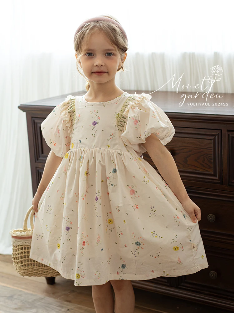 Girl's A-line Dress Summer Sweet Cute Lace Fragmented Flower Dress Trend