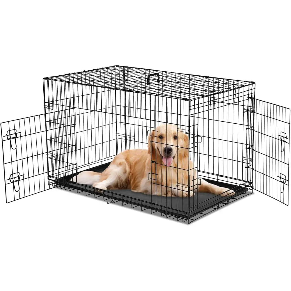 

36 Medium Metal Dog Crate with Divider, Double Door, Leak-Proof Pan, Portable for Indoor/Outdoor Use