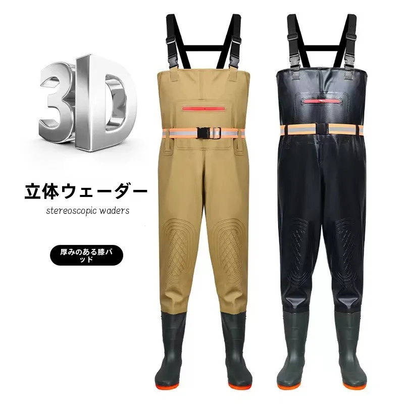 厚みのある耐摩耗性ウェーディングパンツハーフボディオーバーオール釣り用防水服ウォーターシューズ一体型ウェーディングパンツ