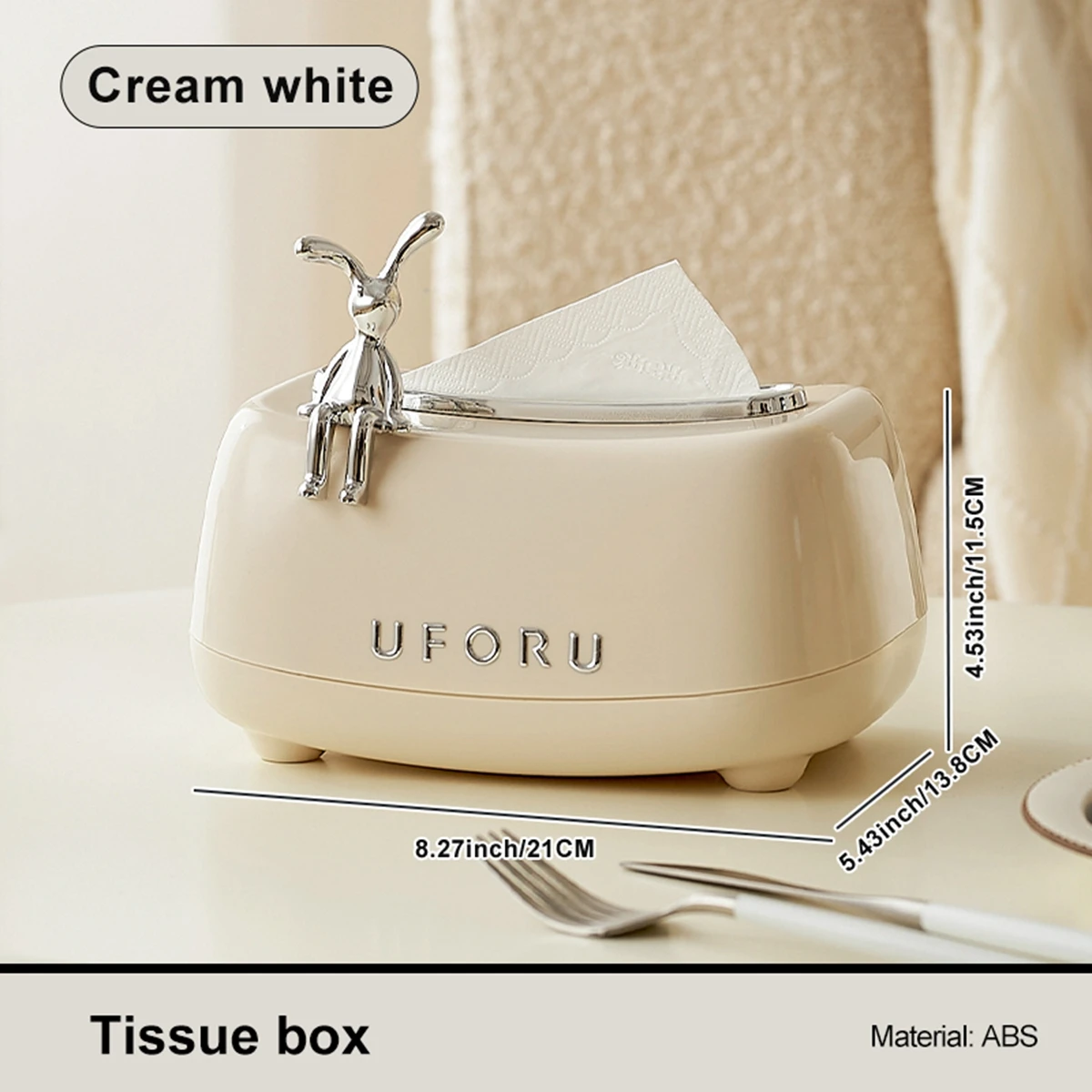 Creative Paper Towel Dispenser With Springs for Bedroom, Creamy style Rabbit Decorative Desktop Tissue Box for Bathroom