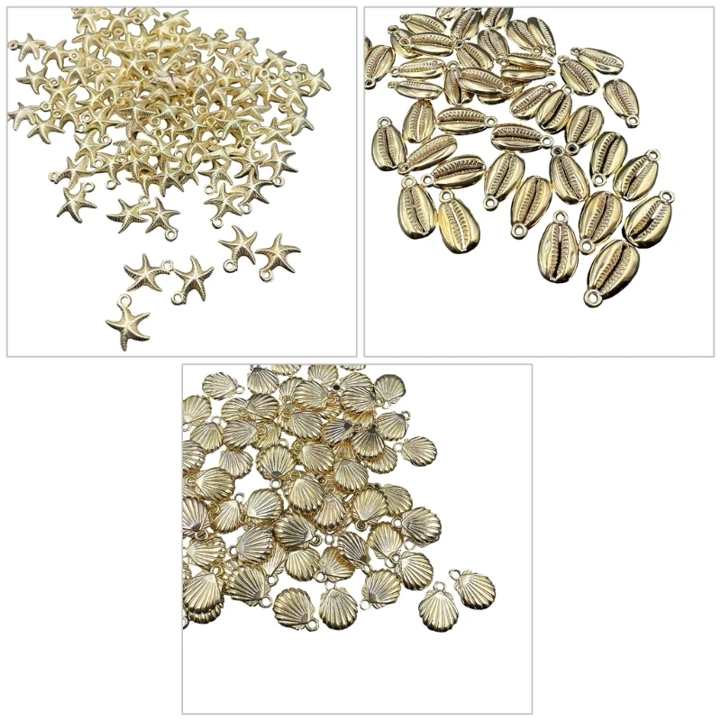 4X7B 50Pieces Sea Creature Charm Shell Star Fish Beads Charm Ocean Animal Charm Pendant Fitting Jewellery Making Accessories